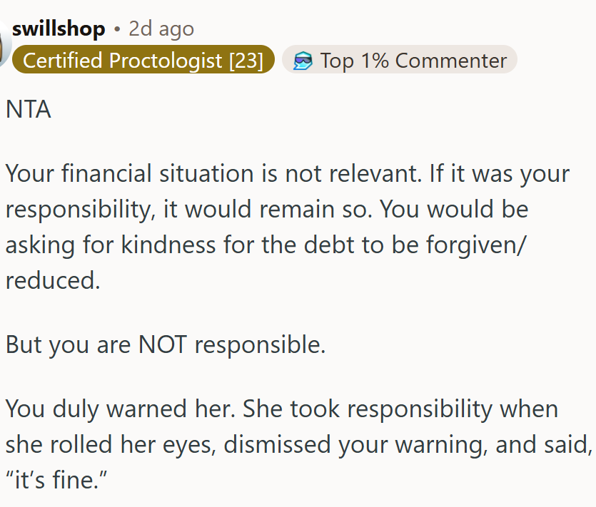 She took responsibility...