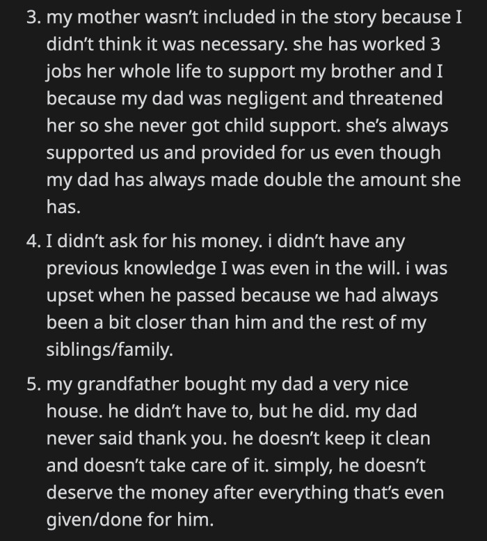 OP didn't know her grandpa named her in his will, and she saw firsthand how her dad squandered the house his dad bought for him