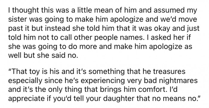 The Redditor says she assumed her sister would force her little boy to apologize, but that didn't happen.