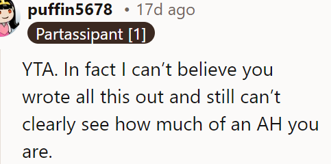 A Redditor said the OP is definitely in the wrong