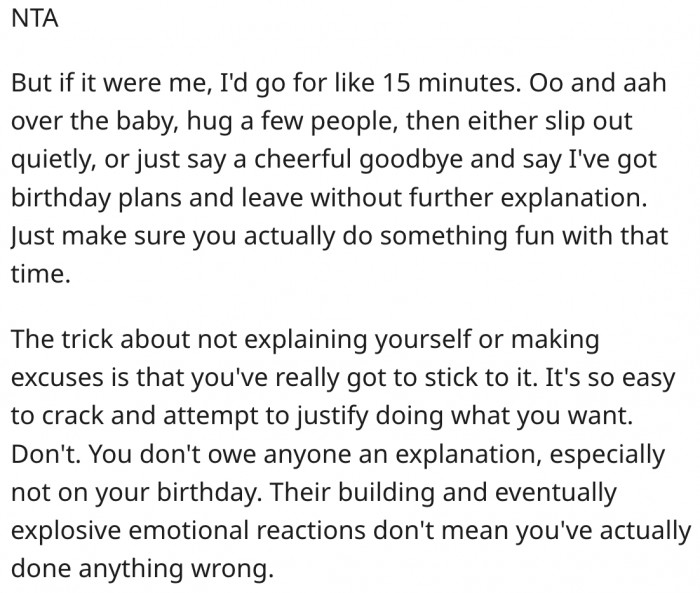 18. She could go and stay for a few minutes before quietly leaving.