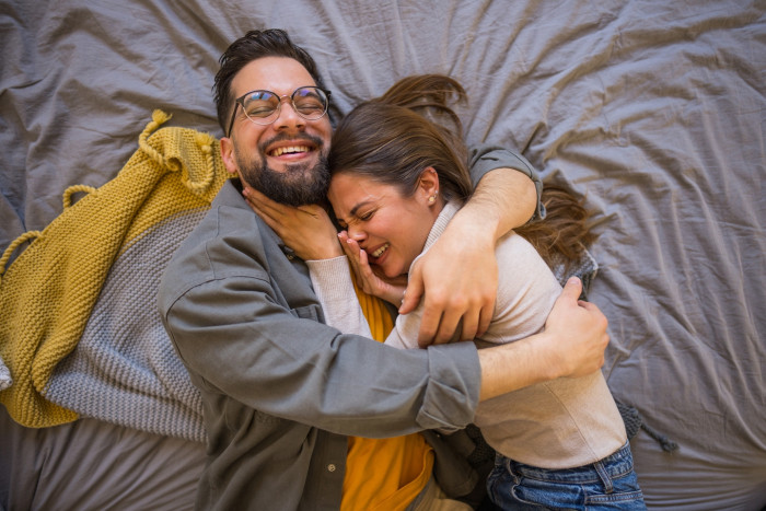 Couple taking a midday break, intimate moment during a lunchtime pause