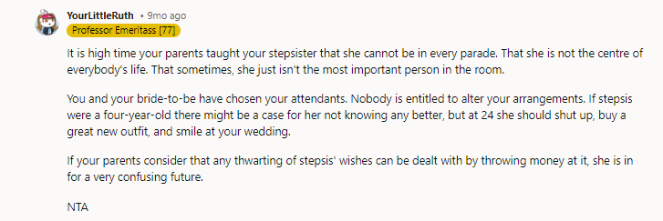 NTA. How would your stepsister feel if she knew her parents had to pay $3,000 for her to be included?