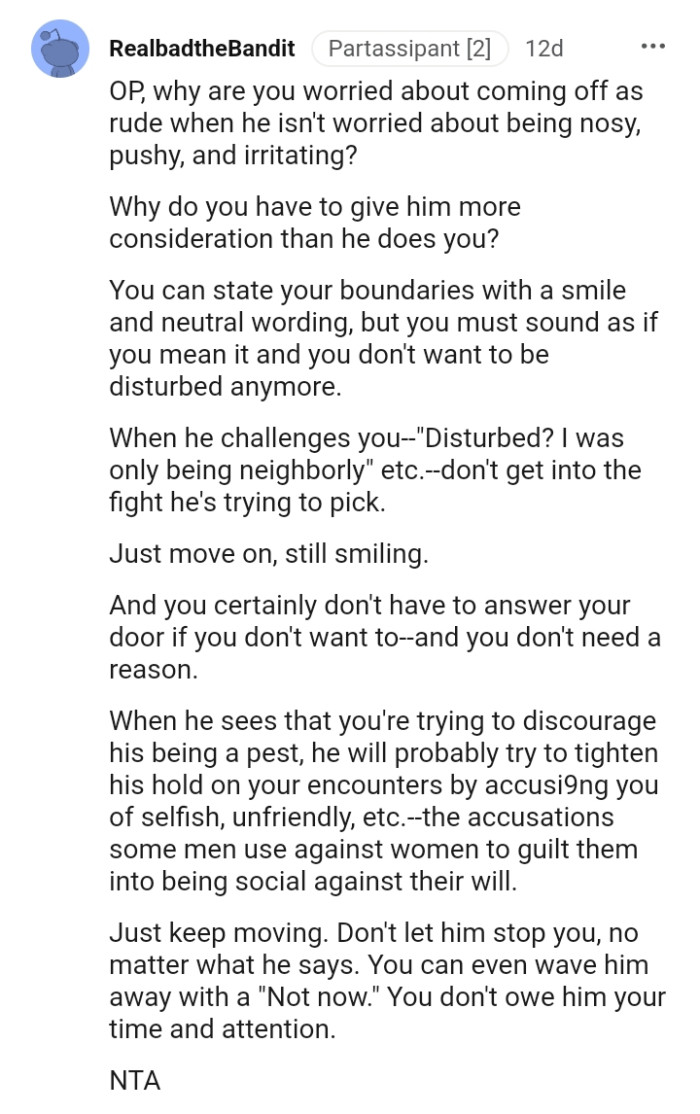 The OP can state her boundary with a smile and neutral wording