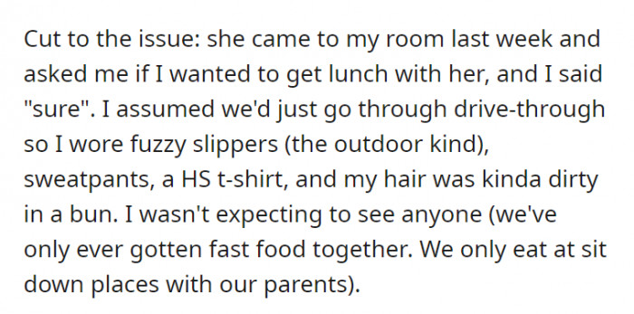 Here comes the issue, she says. Get ready (but OP wasn’t).