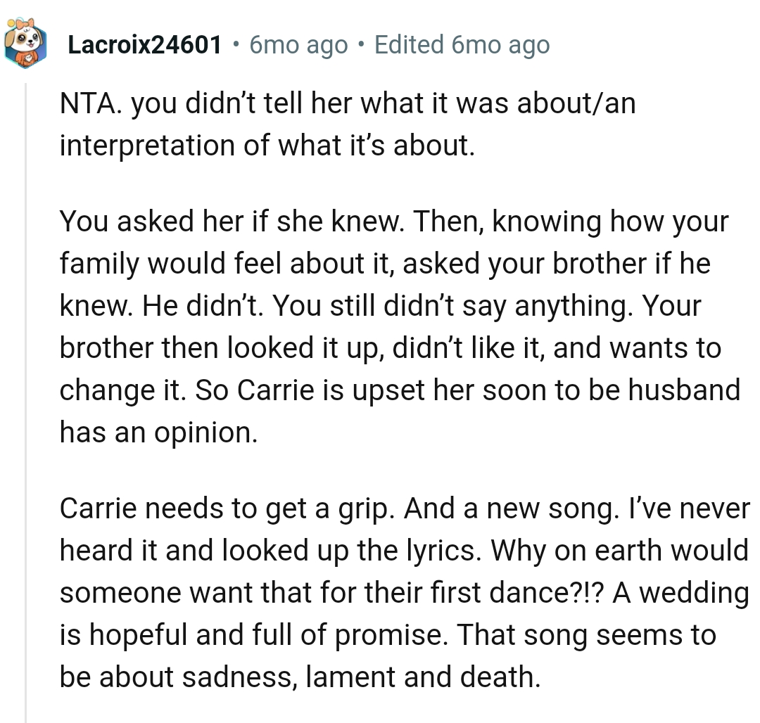 Carrie is upset her soon-to-be husband has a mindset