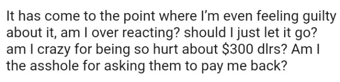 The OP doesn't know if she should let go, as she's not sure if she's overreacting