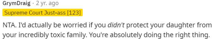 Protecting OP's daughter from a toxic family is the right thing to do