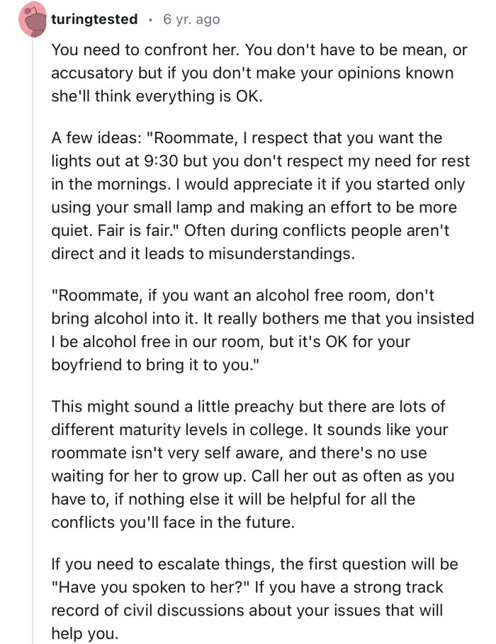 “You need to confront her…Call her out as often as you have to.”