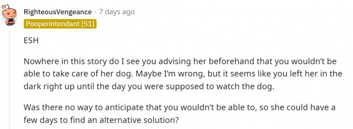 We can all agree that she should have just said no or at least given her a straightforward answer from the beginning.