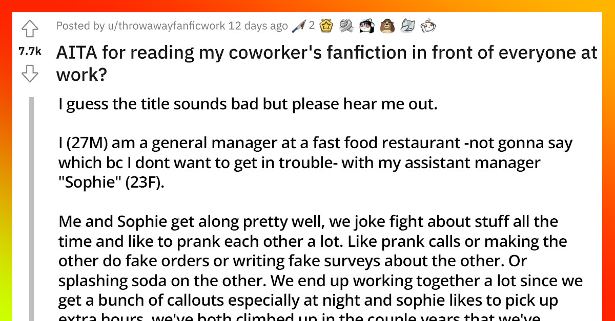 Man Reads His Female Coworker’s Fanfiction In Front Of The Whole Staff, And Publicly Ridicules Her