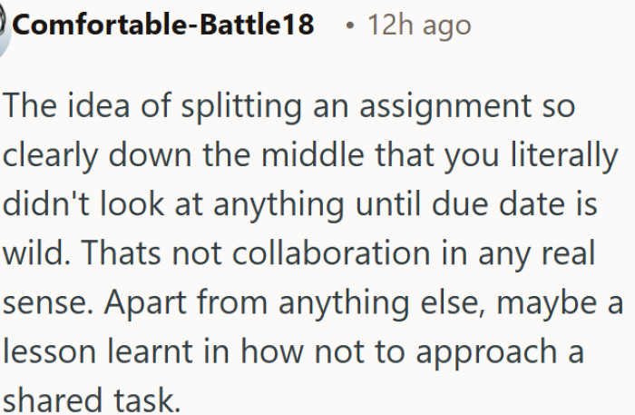 Splitting a group project down the middle is not real collaboration