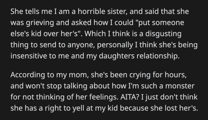 OP's Mom Informed Her That Kate Hasn't Stopped Crying and Talking About How Monstrous OP Is for Not Considering Her Feelings.