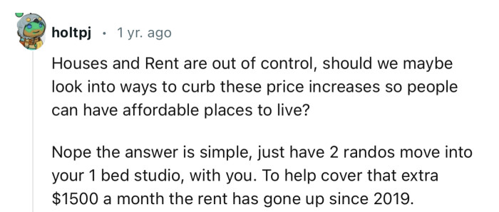 Maybe the author should consider doing a piece on how to curb price hikes in the housing industry