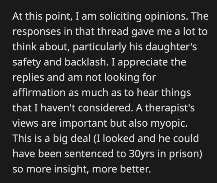 It looks like OP has made up her mind, but she wanted other people's takes anyway to consider the aftermath on not just Jack, but on his family as well.