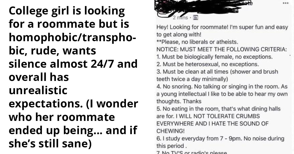 Redditors Have Fun Time Criticizing A List Full Of Unrealistic Expectations Shared By Someone Looking For A Roommate