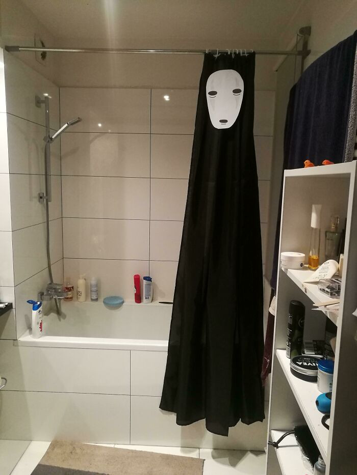 "We Got A New Shower Curtain, I Decided To Decorate It A Bit. My SO Almost Had A Heart Attack"