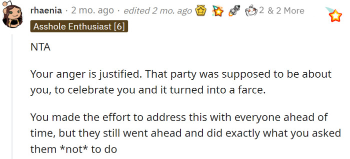 The party was supposed to be about the OP: