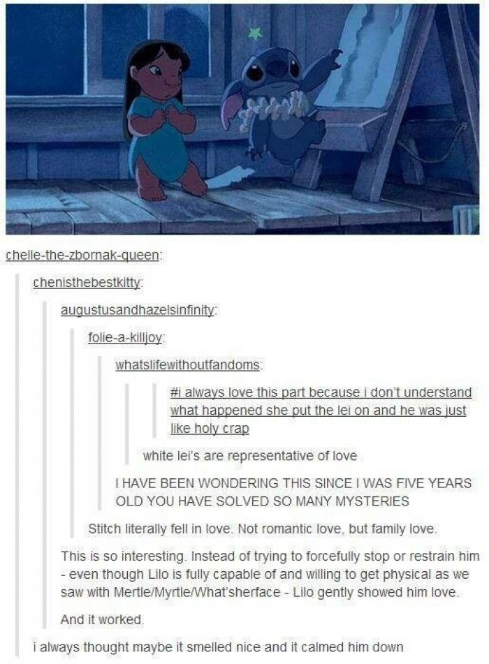 2. Apparently, it's not the soothing smell of the flowers that calmed Stitch down... it was love