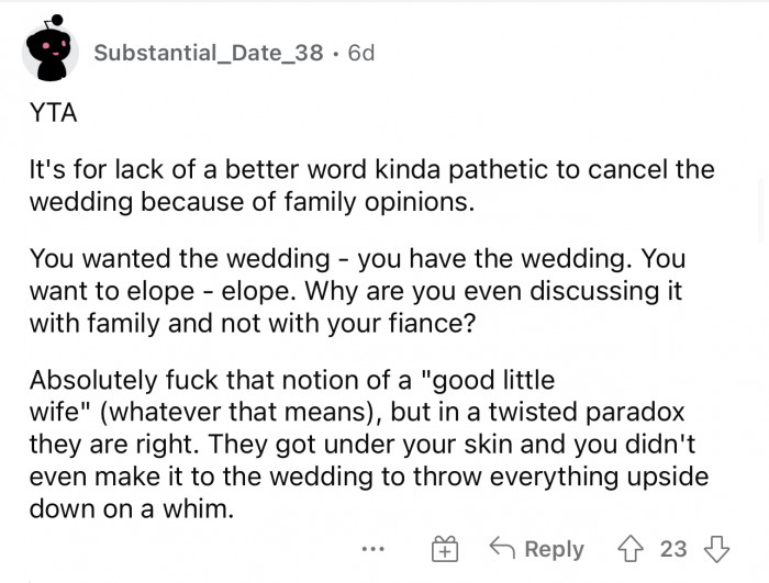 I don't know if I agree with this comment, but some people did.