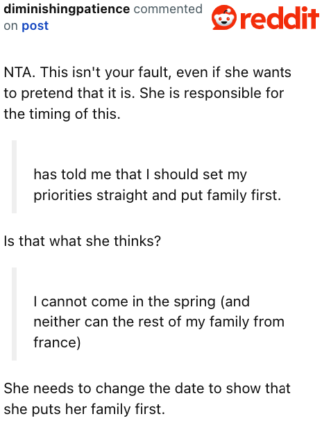 The OP cannot control when graduation day is. Her sister, however, can choose a different date.