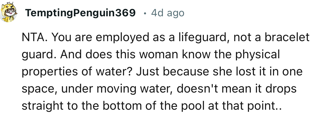 “NTA. You Are Employed as a Lifeguard, Not a Bracelet Guard.”