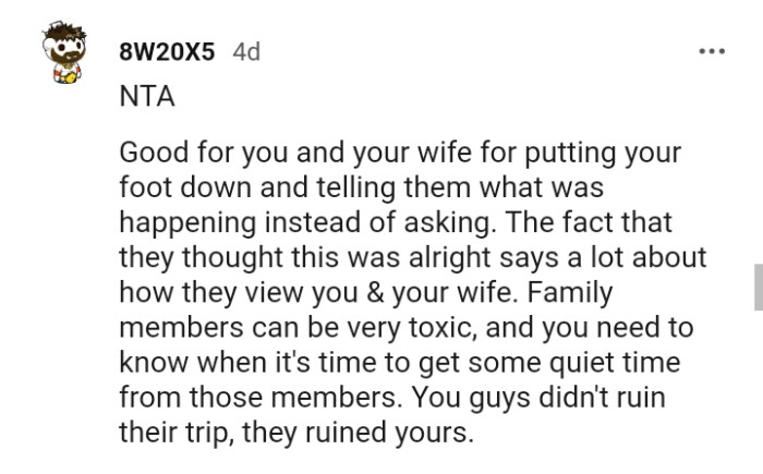 They didn't ruin the trip, as OP's family are the ones who ruined things