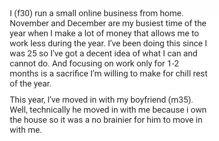The OP runs a small online business from home