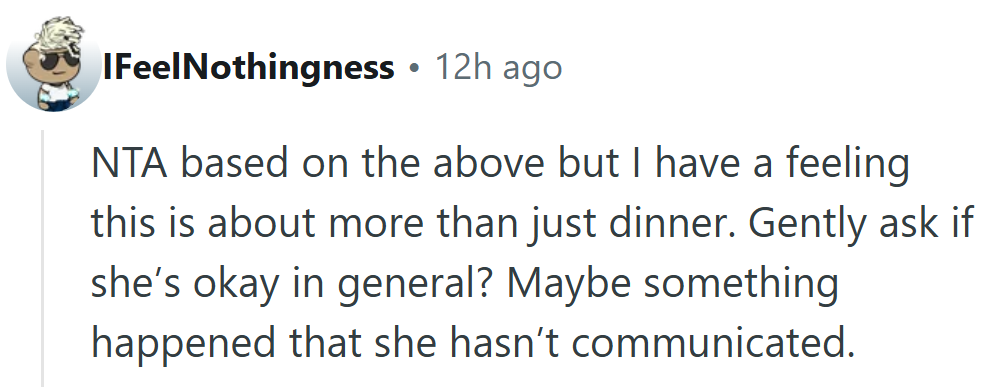 When someone cries over dinner, it’s usually not just about dinner.
