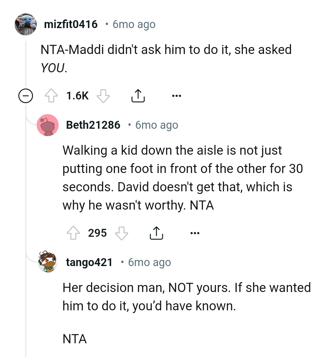 Below are some of the most upvoted comments from other Redditors for you to check out