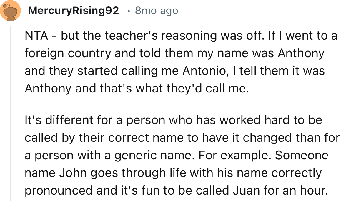 “NTA - but the teacher's reasoning was off.”