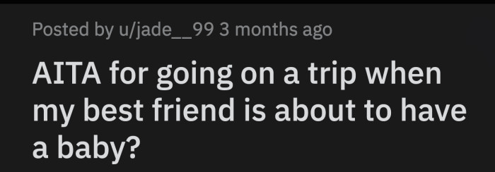 Trish said she hopes she gives birth while OP is on her trip