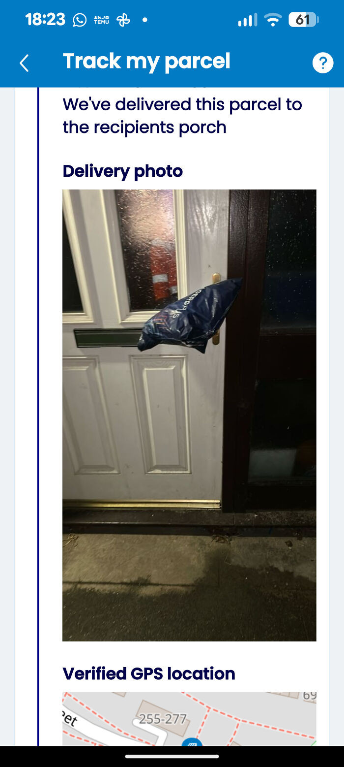"He Didn't Even Wait 5 Seconds For Me To Get To The Door And Left It On The Handle... So As I Opened The Door, It Fell On The Floor. He Then Looked Back And Carried On Walking To His Van..... Prick 🙄"