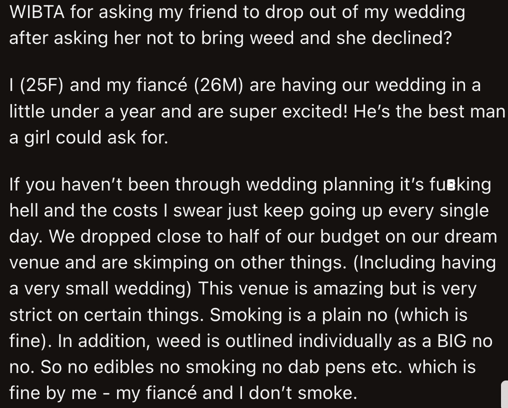 OP planned to speak to her friend another time before making a final decision.