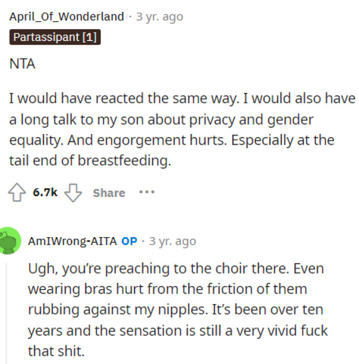 This is realistically a huge teaching moment for her to explain to her sons why this situation was highly inappropriate.