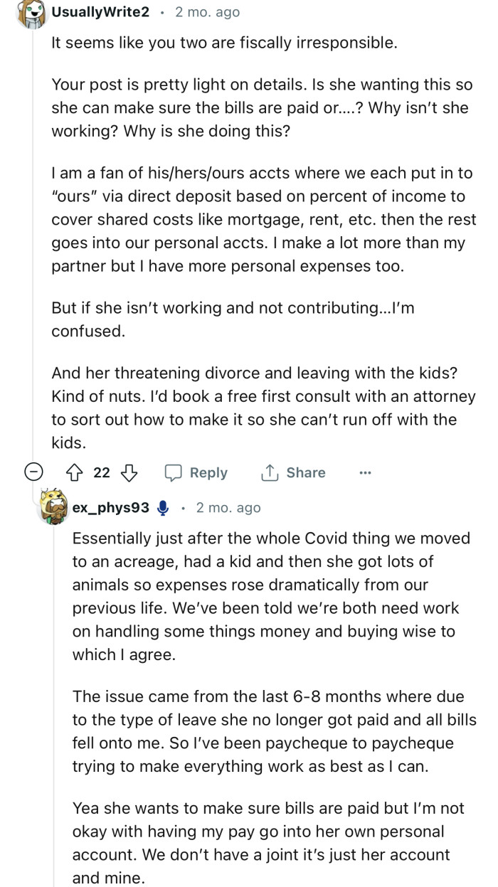 “I’d book a free first consult with an attorney to sort out how to make it so she can’t run off with the kids.”