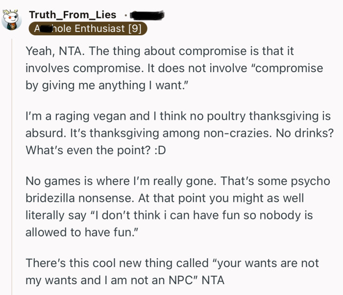 “I’m a raging vegan and I think no poultry thanksgiving is absurd.”