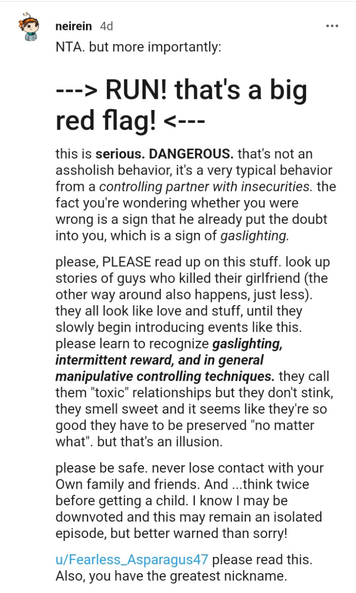 This Redditor advises the OP to run as this is a huge red flag