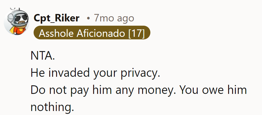 He crossed boundaries. No need to pay up for his party antics. He owes nothing!