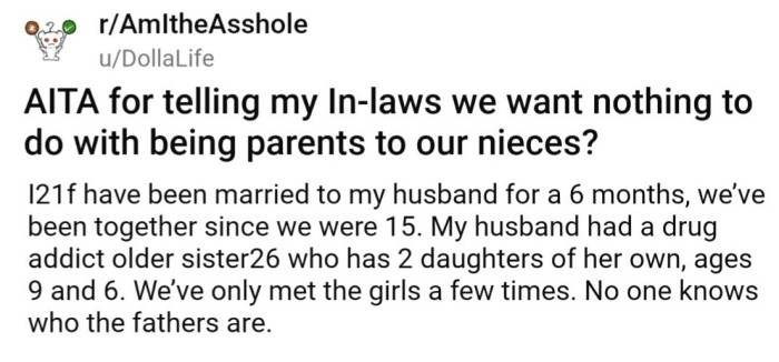 OP and her husband are young newlyweds who have two nieces under the age of 10