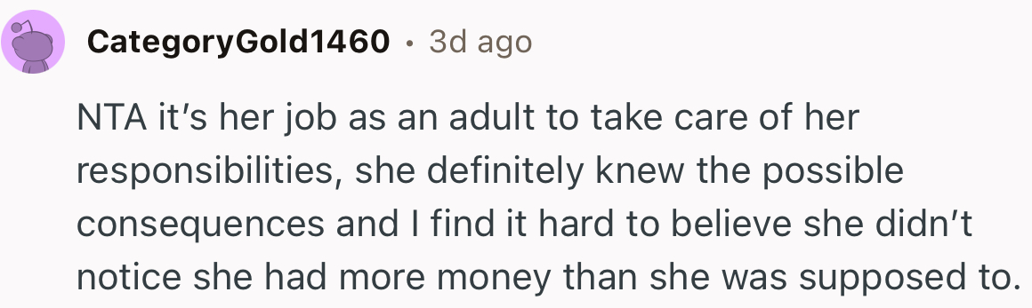 “NTA It’s Her Job as an Adult to Take Care of Her Responsibilities.”