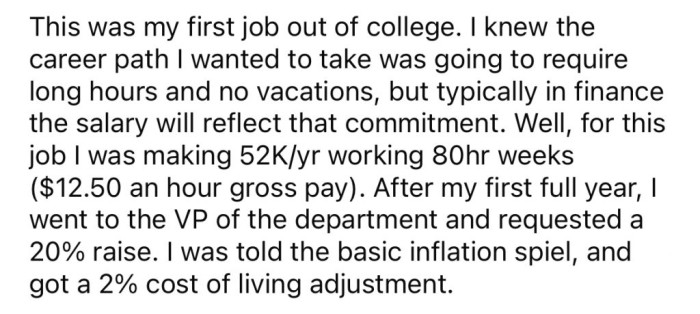 OP Was Working 80-Hour Weeks for Just $52K a Year