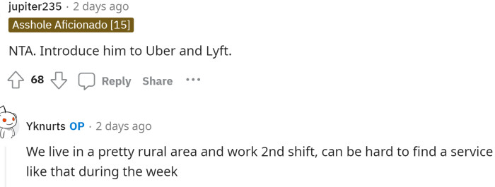 Some people even suggested using Uber or Lyft, but OP responded to clarify that this isn't really an option.