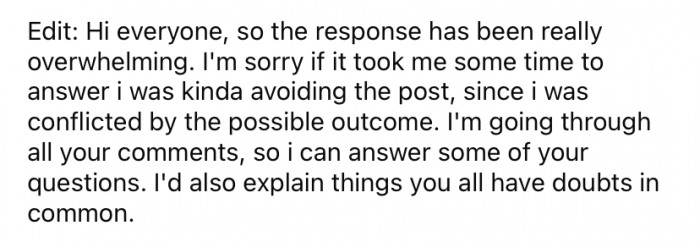 Later on, the OP added some updates to her post.