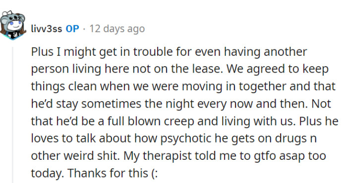 Even OP's therapist says leave!
