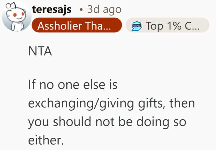 If the whole family retired from gift giving, no one should be stuck running the holiday economy solo.
