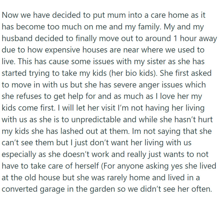 Her sister suddenly wants back into the twins' lives in a big way.