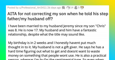 Cheapskate Husband Lowers His Wife's Expectations Over the Years Until His Stepson "Embarrassed" Him When He Gifted His Mom Something Special for Her Birthday