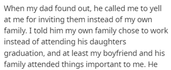 OP's father was furious with her decision