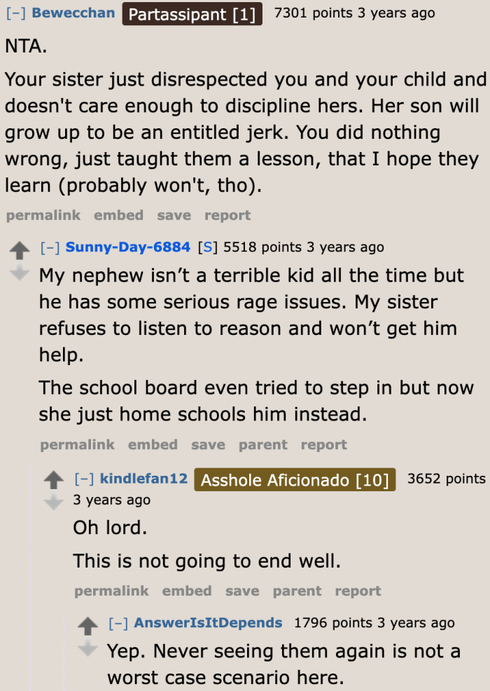 The future looks bleak for the kid, especially with an entitled mom.